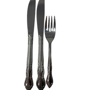 Vintage Fleurette Stainless Flatware Lot 2 Knives 1 Fork Japan Korea